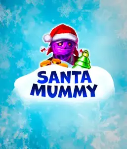  Behold the unique "Santa Mummy" slot game by Belatra, showcasing a Santa-clad mummy decked out in festive holiday attire. This eye-catching image captures the mummy with a bright purple hue, wearing a Santa hat, surrounded by snowy blue with frosty snowflakes. The game's title, "Santa Mummy," is prominently displayed in large, cool blue letters.