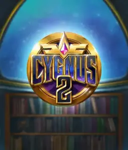 Experience the captivating graphics of Cygnus 2 Slot by ELK Studios, featuring a spectacular logo with a shining color scheme. Set against a celestial background of a library, this image conjures the spirit of mystical exploration. 